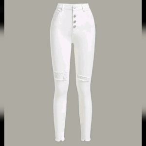 Teen Girls Button Raw Hem Skinny Jeans